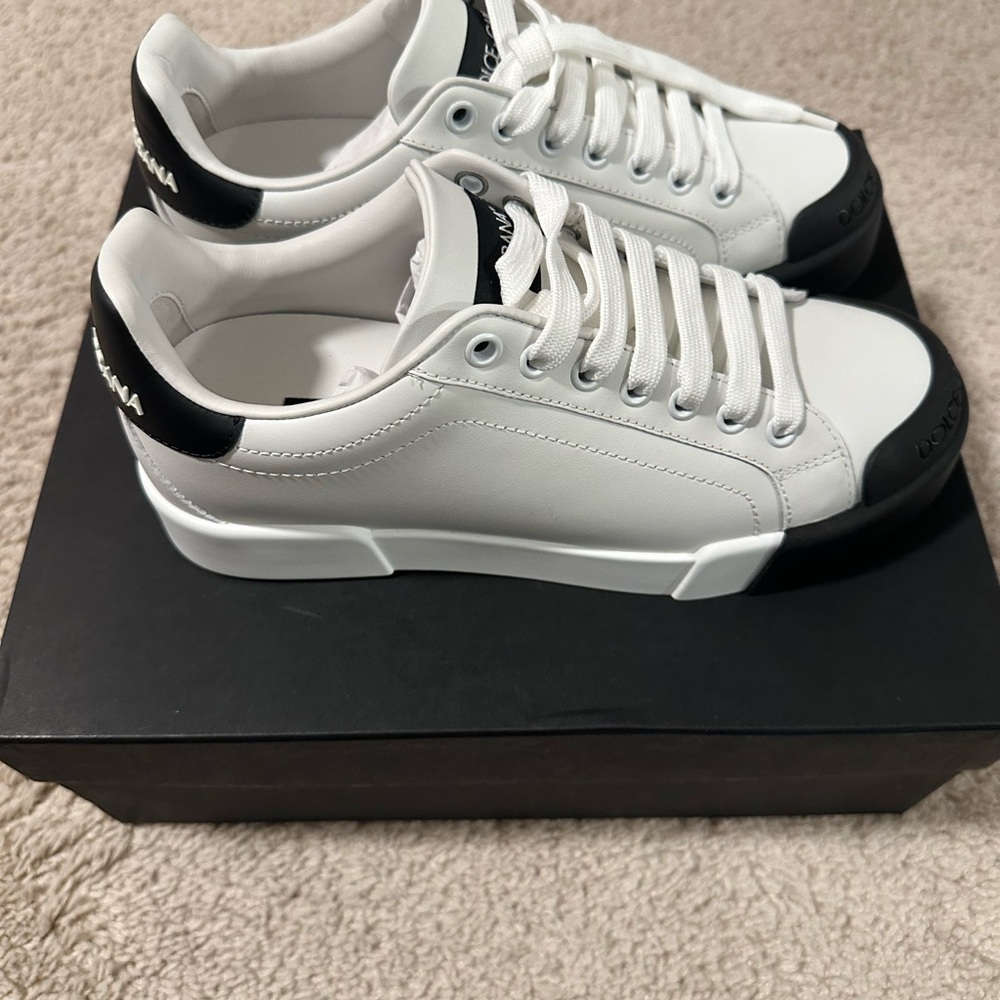 Dolce & Gabbana White Black Sneakers Sleek Minimalist Design